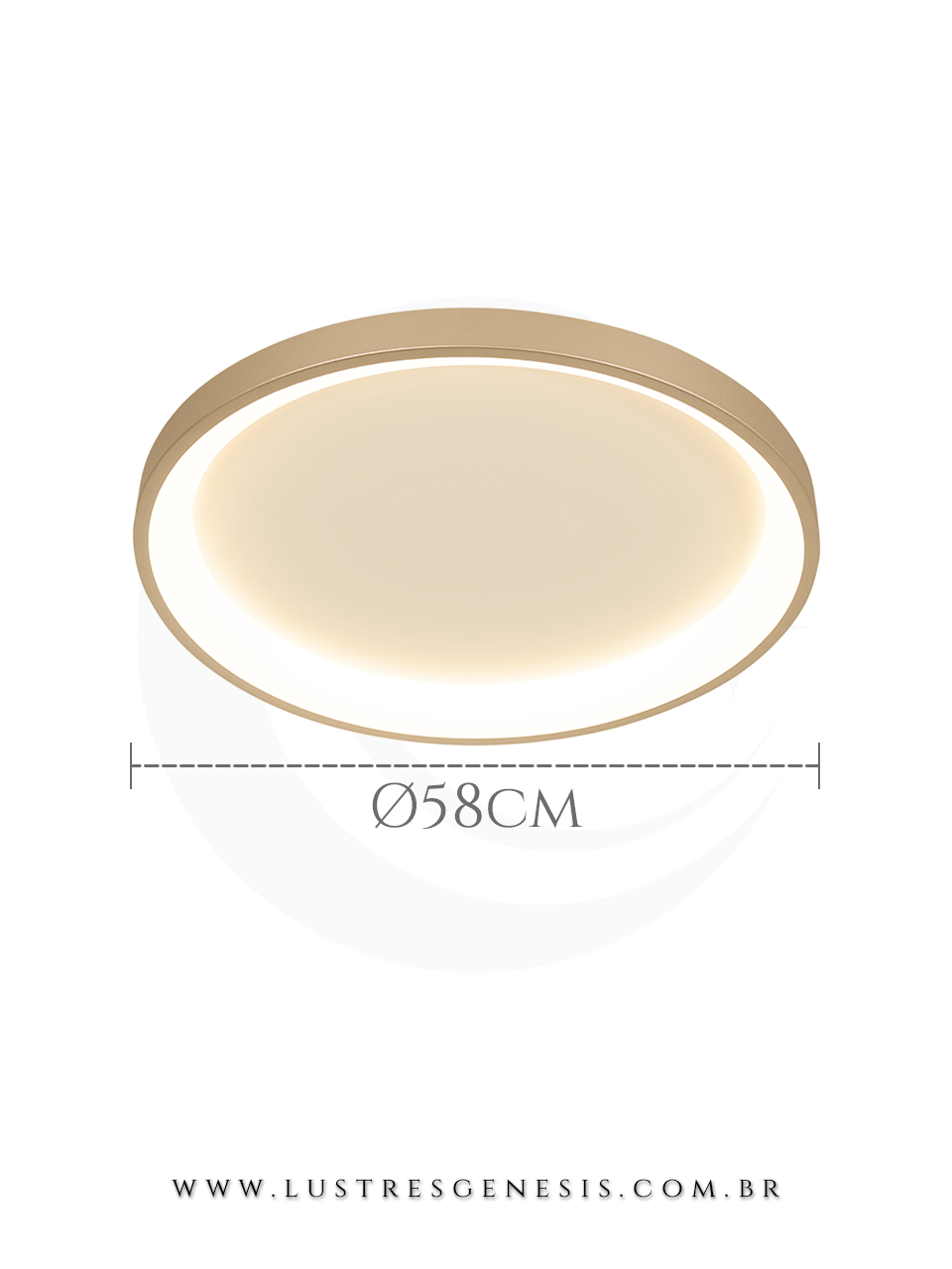 Plafon redondo dourado grande de LED, moderno, com 58cm de diâmetro, ideal para quartos, sala de estar, corredor, hall e escritório.